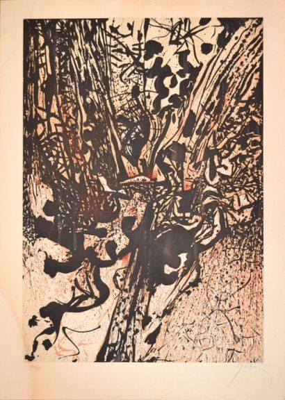 Mario PRASSINOS "L'arbre rose", 1959 Eau Forte sur papier signè en bas ? droite et...