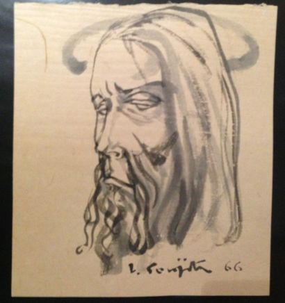 Tsuguharu FOUJITA (Japan 1886 - France 1968) Dessin à l'aquarelle "Man's head" Signed...
