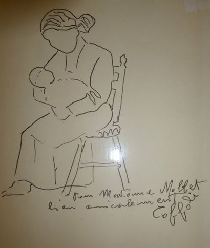 Louis TOFFOLI (Italy 1907- France 1999) "Motherhood" Original feltpen drawing. Signed...
