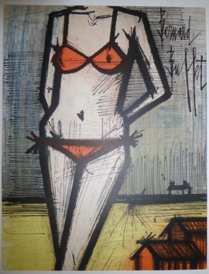 Bernard BUFFET (French 1928 - 1999) (After) "Sur la plage" Lithographie signée dans...