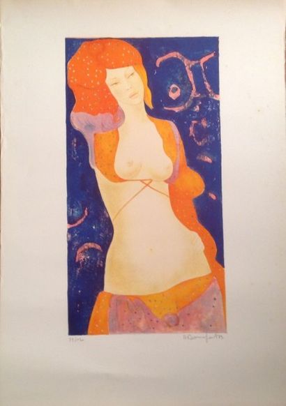 Alain BONNEFOIT (French born in 1937) "Nu Orange art" Signed and numbered lithograph...