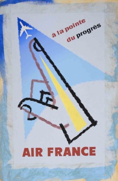 Jean CARLU Projet d'affiche pour Air France, 1958 Gouache sur carton 63 x 42 cm Provenance:...