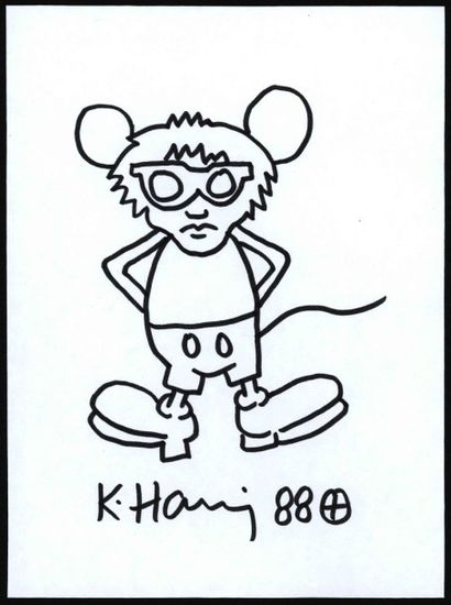 KEITH HARING Andy Mouse, 1988 Dessin au feutre sur papier "bloc-note" signé et daté...