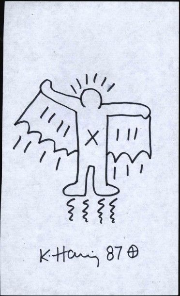 KEITH HARING Flying Angel, 1988 Dessin au feutre sur papier signé et daté en bass...
