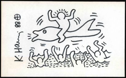 KEITH HARING Dolphin Rider, 1988 Dessin au feutre sur papier signé et daté à gauche...