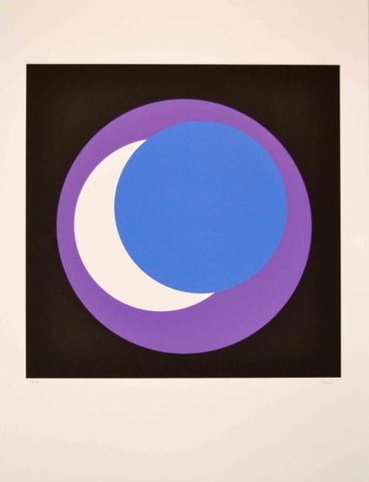 Geneviève CLAISSE Composition noire violette et bleue, Serigraphie sur papier signée...
