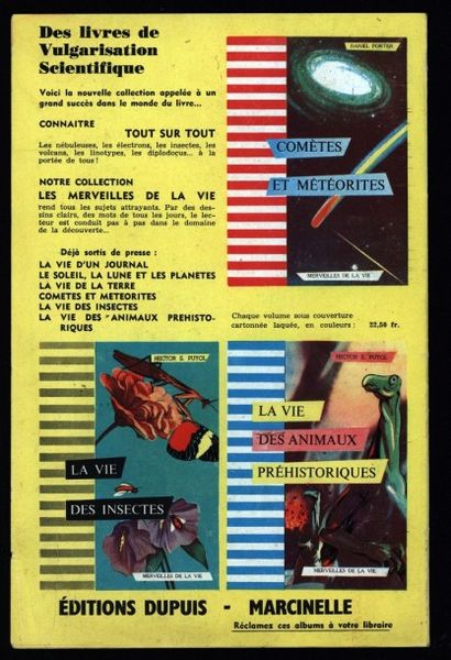DUPUIS Catalogue éditeur 1958
Version Le repaire de la murène cadre jaune, 4ème plat...