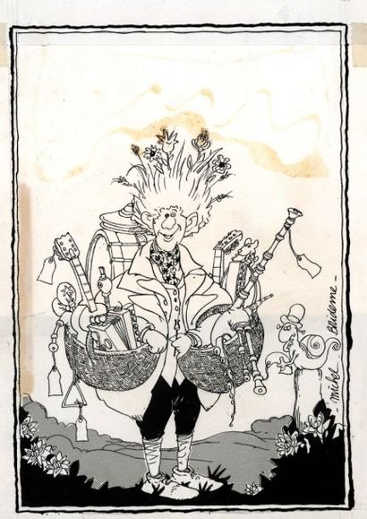 BRIDENNE Michel Couverture originale de l'escargot Folk n° 46 de 1977 (revue essentielle...