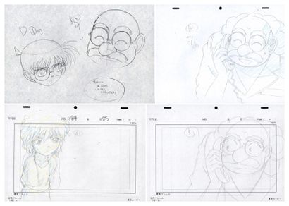 null DETECTIVE CONAN 4 dessins d'animation (dont deux layout) représentant les héros...