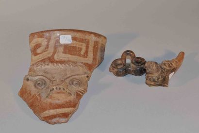 null Trois objets dont deux fragments
Terre cuite Maya
L 7,5 à 8 cm