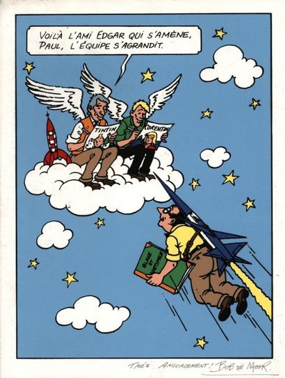 HERGÉ Sérigraphie Tintin signée par Bob de Moor, jaquette La Glace polie illustrée...