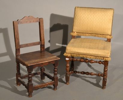 null Petite chaise en bois naturel

Epoque Louis XIII

H 86, L 47, P 43 cm

On y...