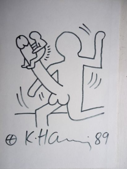 KEITH HARING Man on penis, 1989
Dessin au feutre noir signé en bas au centre et daté...