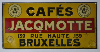 null Cafés Jacqumotte
Plaque emboutie marquée 139 rue hautes Bruxelles etabl Schuybroek...