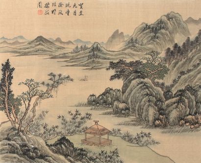 CHINE Paysage de montagne
Encre et aquarelle sur soie signée
30 x 36 cm