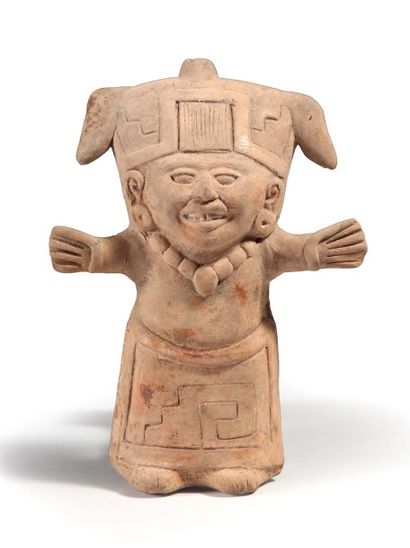 Mexique, Culture Veracruz Statuette
Figurant un prêtre ou un Chaman, les bras levés...