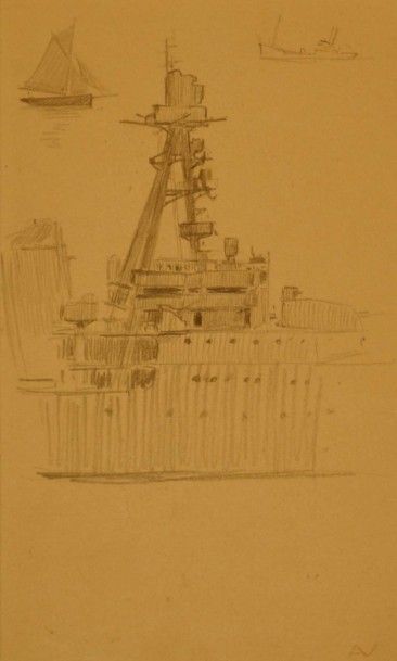 Charles Francois Nivard Marine
Dessin au crayon 23,5 x 14,5 cm à vue