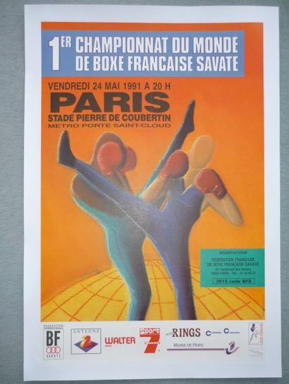 null 1991
Affiche du 1er championnat du monde de boxe française savate
Paris Stade...