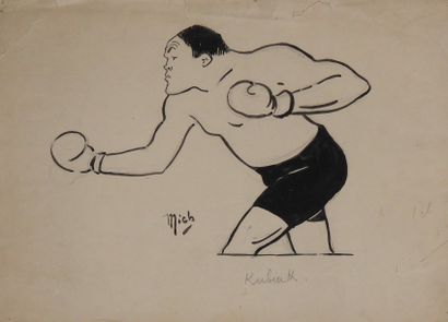 MICH Caricature de presse originale:
Al Kubiak (1887-1925).
Ce poids lourds américain...