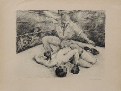 Luc-Albert MOREAU (1882-1948) Le compte est bon pour le boxeur blanc
Lithographie...
