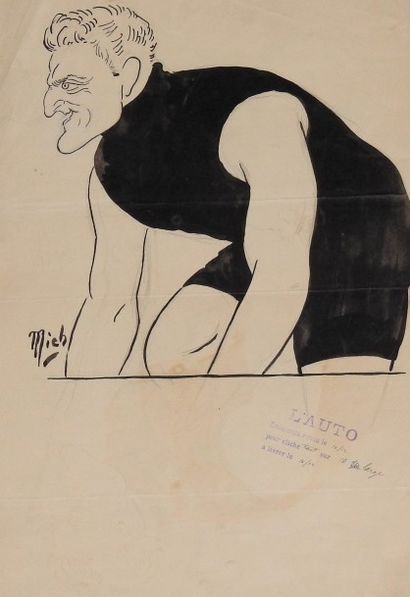 null L'Allemand Walter Rutt (1883-1964)
Caricature de presse originale
Ce sprinter...