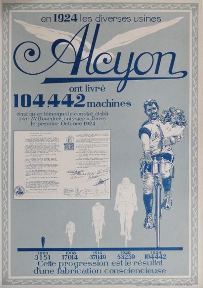 null Affiche «Alcyon, la grand marque bleue ciel»
A produit 104442 machines en 1924....