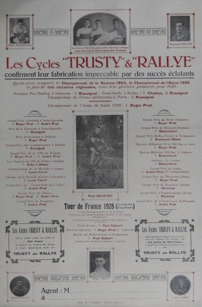 null Affiches «Les cycles Trusty et Rallye brillent dans le Tour», 1928
Cette marque...