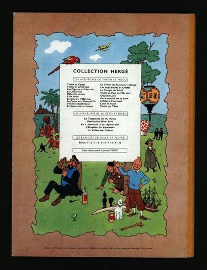 HERGÉ Tintin Le Lotus Bleu 4ème plat B30 1961
Très bel exemplaire, frottements discrets...