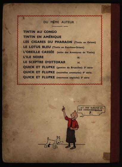 HERGÉ Tintin Le Crabe aux Pinces d'Or 4ème plat A13 1941
Petite image collée, 4 HT...