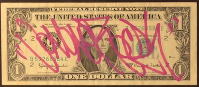 null Jonone
Dollar Us Signé à la main par l'artiste au feutre violet, 2014 
6,3 x...