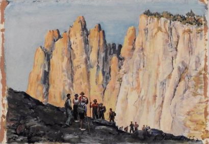 null H. Bukeel

Paysage de montagne avec randonneurs, 1955

Gouache sur papier signé...