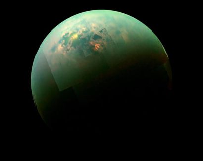 null NASA Vue de Titan. Observation d'une mer de méthane sur Titan. Août 2014. Tirage...