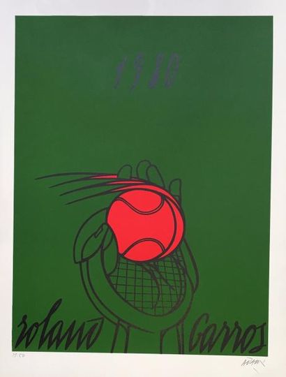 Valerio ADAMI (Né en 1935) «Rolland Garros», 1980
Sérigraphie sur papier
Signé en...