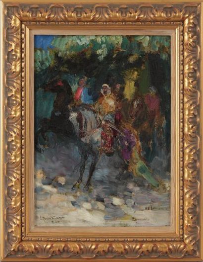 Louis Denis-Valvérane (1870/1943) 
Cavaliers, Tunis
Huile sur panneau signé et situé...