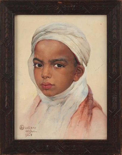Emile DECKERS (1885-1968) 
Portrait d'enfant, 1943
Huile sur panneau signé, daté,...