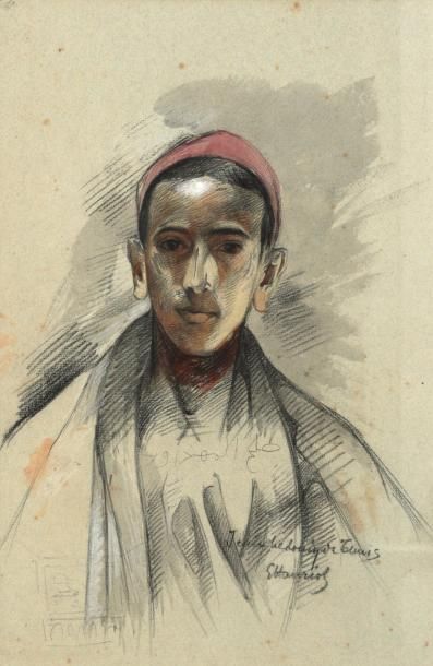 E. Hanriot 
«Jeune bédouin de Tunis»
Technique mixte sur papier signé et titré en...