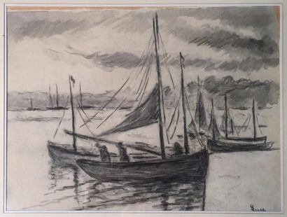 MAXIMILIEN LUCE (1858-1951) 
Marine
Crayon et lavis d'encre sur papier signé en bas...