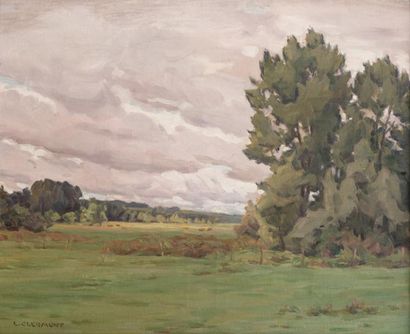 Louis Clermont (1838-1895) 
Paysage au grand arbre
Huile sur toile signée en bas...