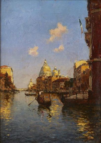 Albert Duprat (1882-1974) 
Les gondoles à Venise
Huile sur toile signée en bas à...