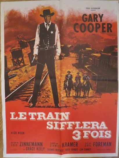 null LE TRAIN SIFFLERA 3 FOIS (1952) de Fred Zinnemann avec Gary Cooper Affichette...