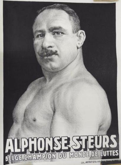 null Affiche. "Alphonse Steurs. Belge. Champion du monde de lutte. Lithographie Patria,...