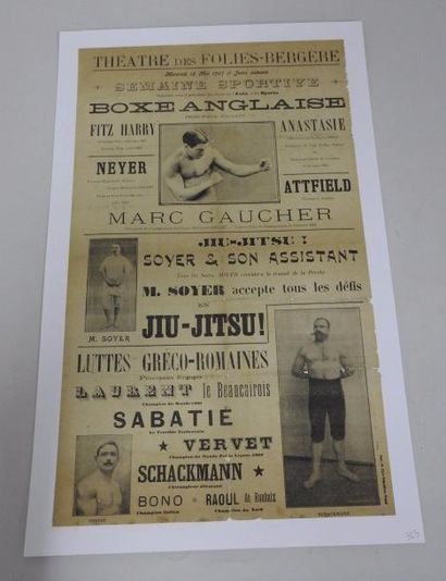 null Boxe/Jiu-Jitsu/Lutte. Affiche de la réunion du 15/5/1907 aux Folies-Bergère,...