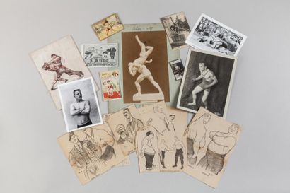 null 1880-1935. Seize documents sur la lutte masculine. D’une photo de sculpture...