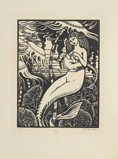 AMEDEE-WETTER Henri (1869-1929) «Sirène allaitant»
Bois gravé sur vélin numéroté...
