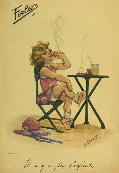 BOURET Germaine (1907-1953) «Il n'y plus d'enfants»
Estampe publicitaire «Ferlee's...