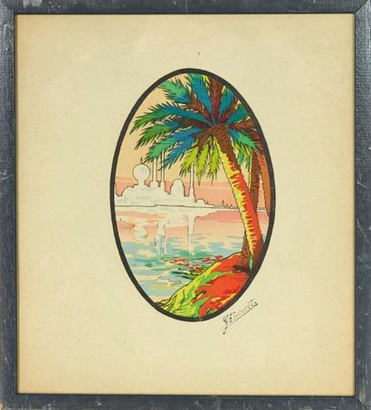BOURET Germaine (1907-1953) «Paysage oriental».
Estampe signée dans la planche.
26...