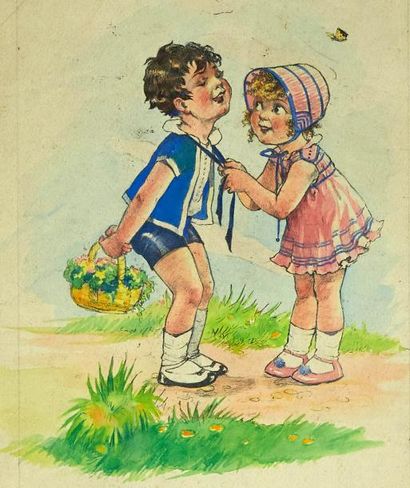 BOURET Germaine (1907-1953) «Jeux d'enfants» tirage avant la lettre annoté.
45 x...