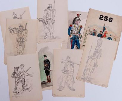 Ecole Française XIX° «Hussard».
Gouache et aquarelle sur papier avec au dos, un manuscrit...