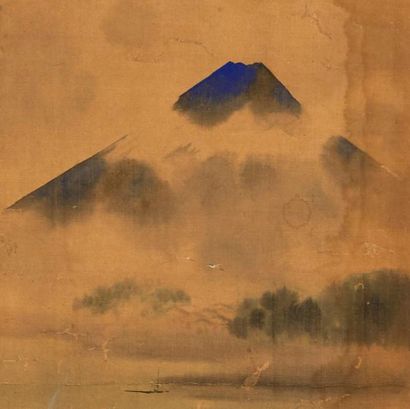 Anonyme. Japon XIX° Mont Fuji»
Aquarelle sur papier de riz 23 x 23 cm.
On y joint...