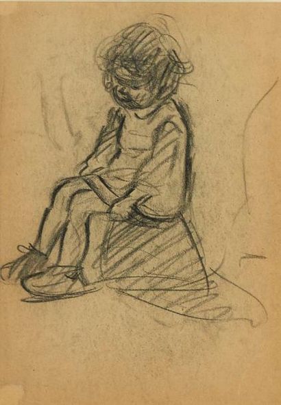 BOURET Germaine (1907-1953) ««Enfant»
Fusain et crayon noir signé en bas à droite....